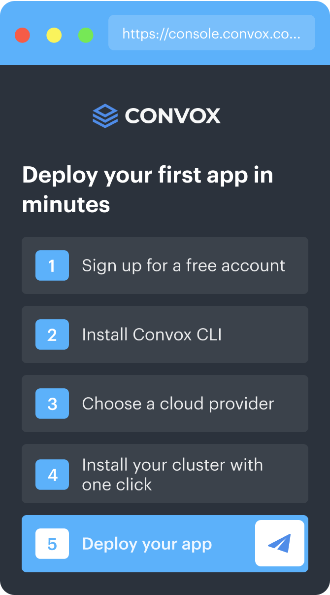Convox app deploy console